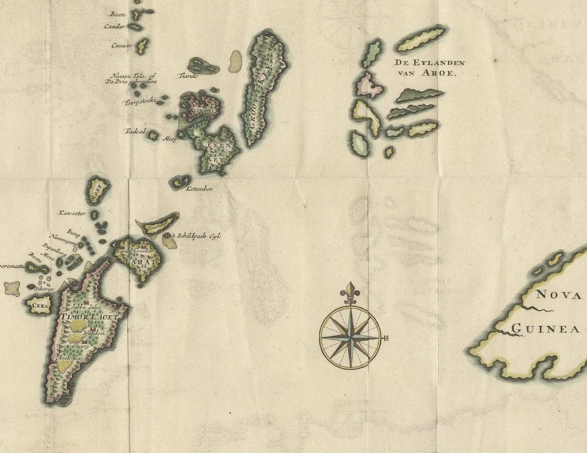 Old Antique Map of the Banda Islands (Southeast), Indonesia & Northern Australia
