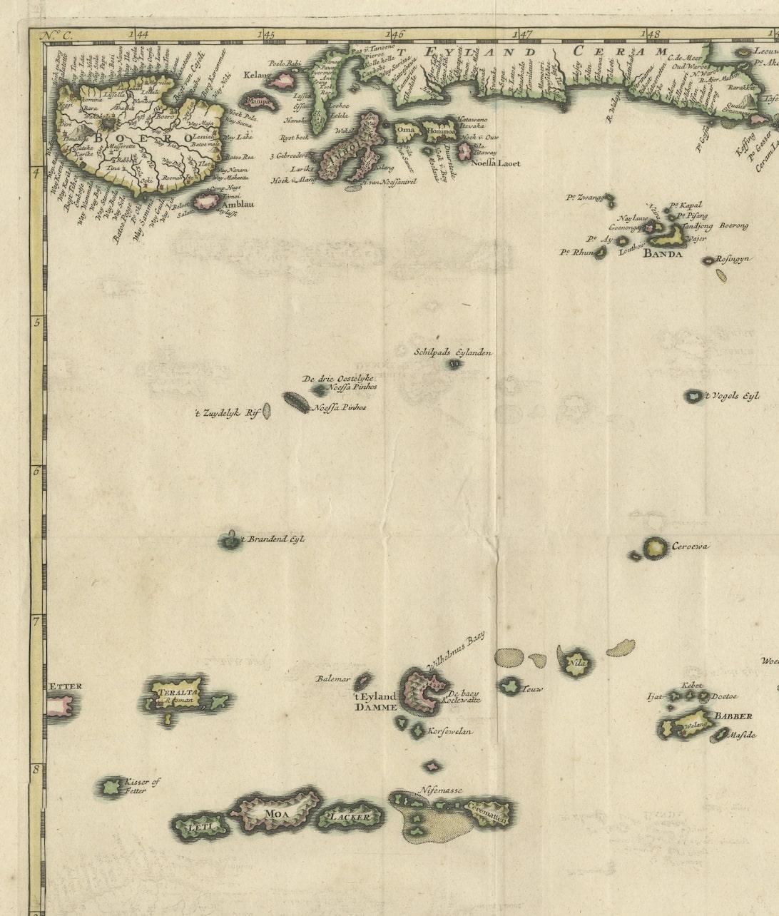 18th Century Old Antique Map of the Banda Islands (Southeast), Indonesia & Northern Australia For Sale