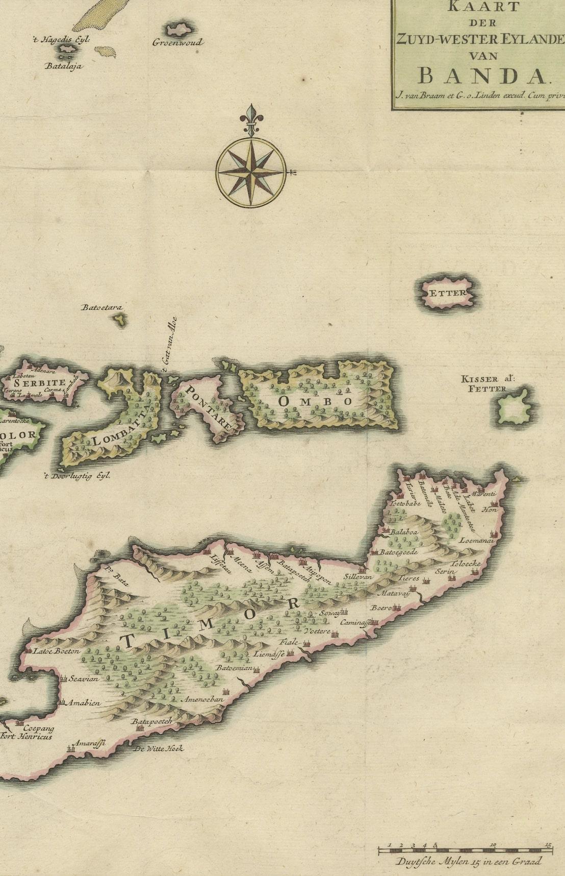 Alte antike Karte des Sumbawa, Flores, Timor in der Banda-Region in Indonesien im Zustand „Gut“ im Angebot in Langweer, NL