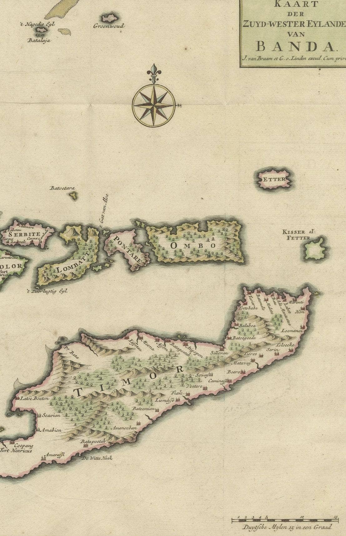 Old Antique Map of the Sumbawa, Flores, Timor in the Banda Region of Indonesia