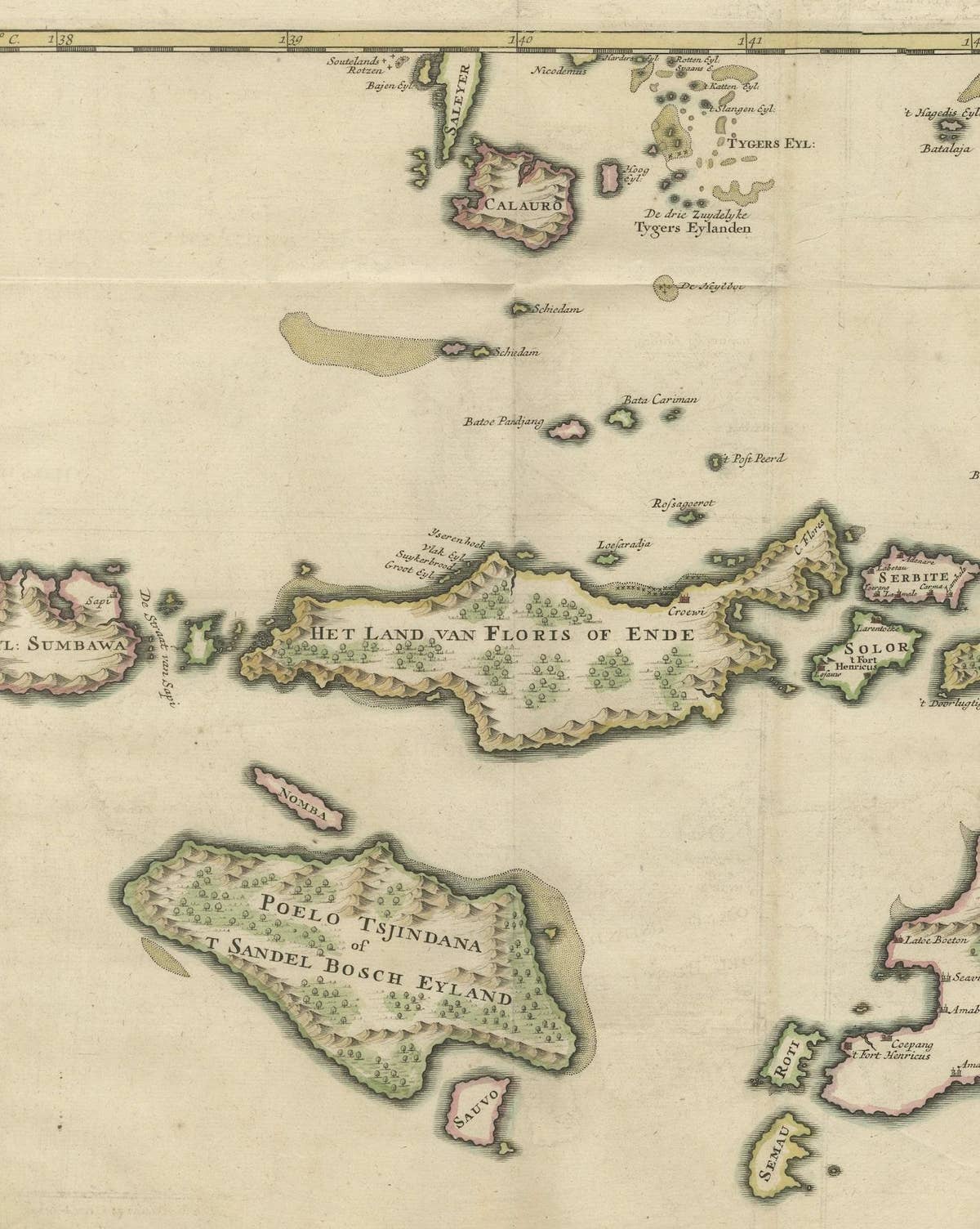 Old Antique Map of the Sumbawa, Flores, Timor in the Banda Region of Indonesia