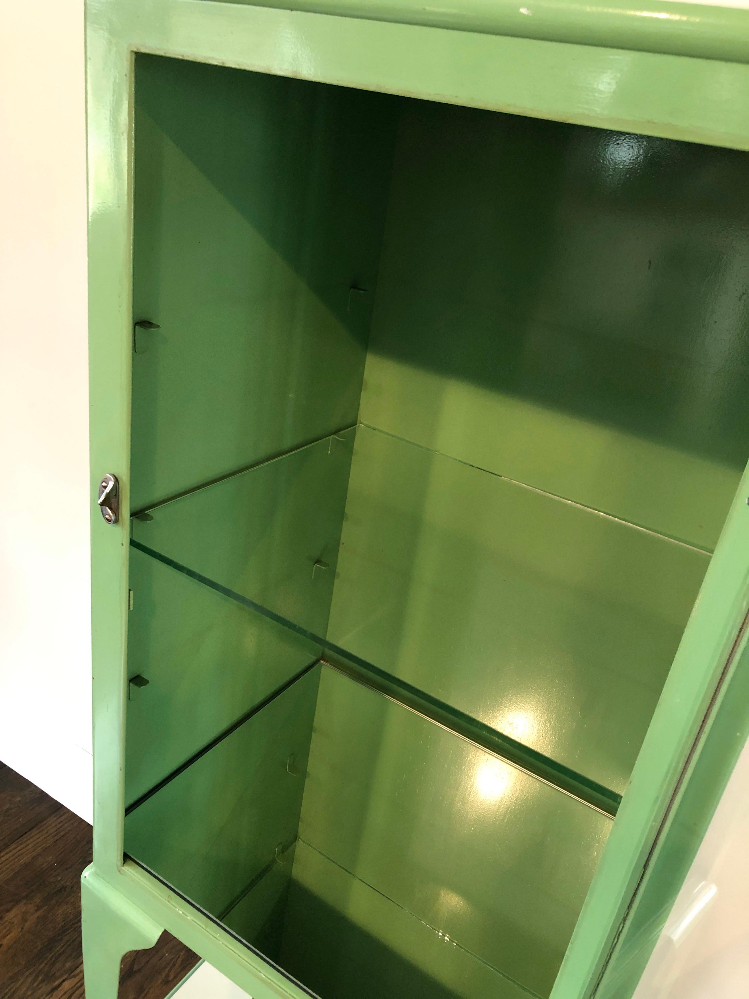 American Old Antique Medical Cabinet in Citrus Green, Chrome-Plated Hardware