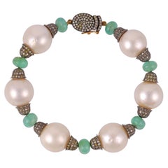 OLD Antikes Perlen-Diamant-Smaragd- und Silber-Armband auf Gold