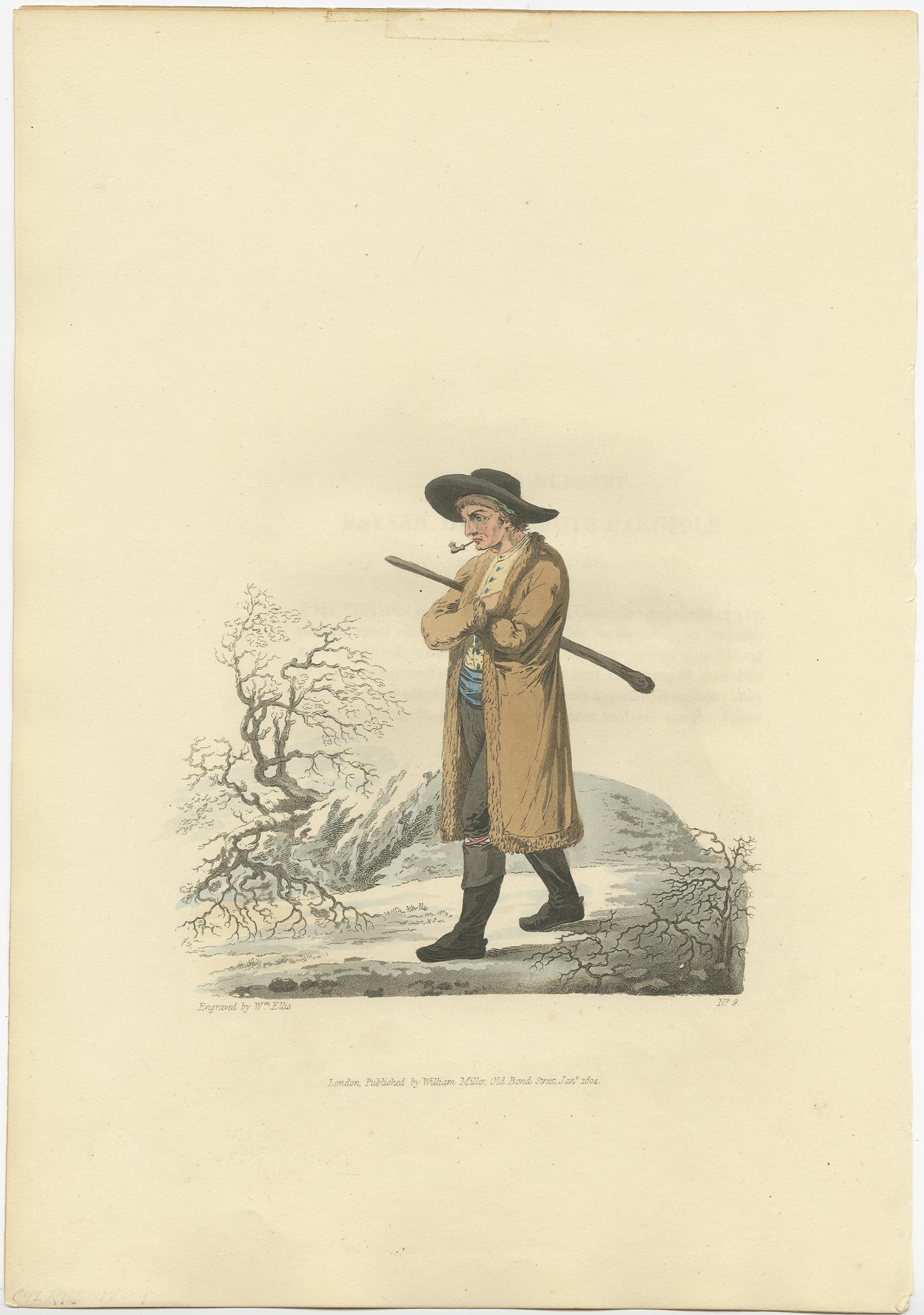 Old print of a peasant of upper Carniola, Slovenia. 

This print originates from 'The Costume of the Hereditary States of the House of Austria' by William Miller. 

Artists and engravers: Engraved by William Ellis.