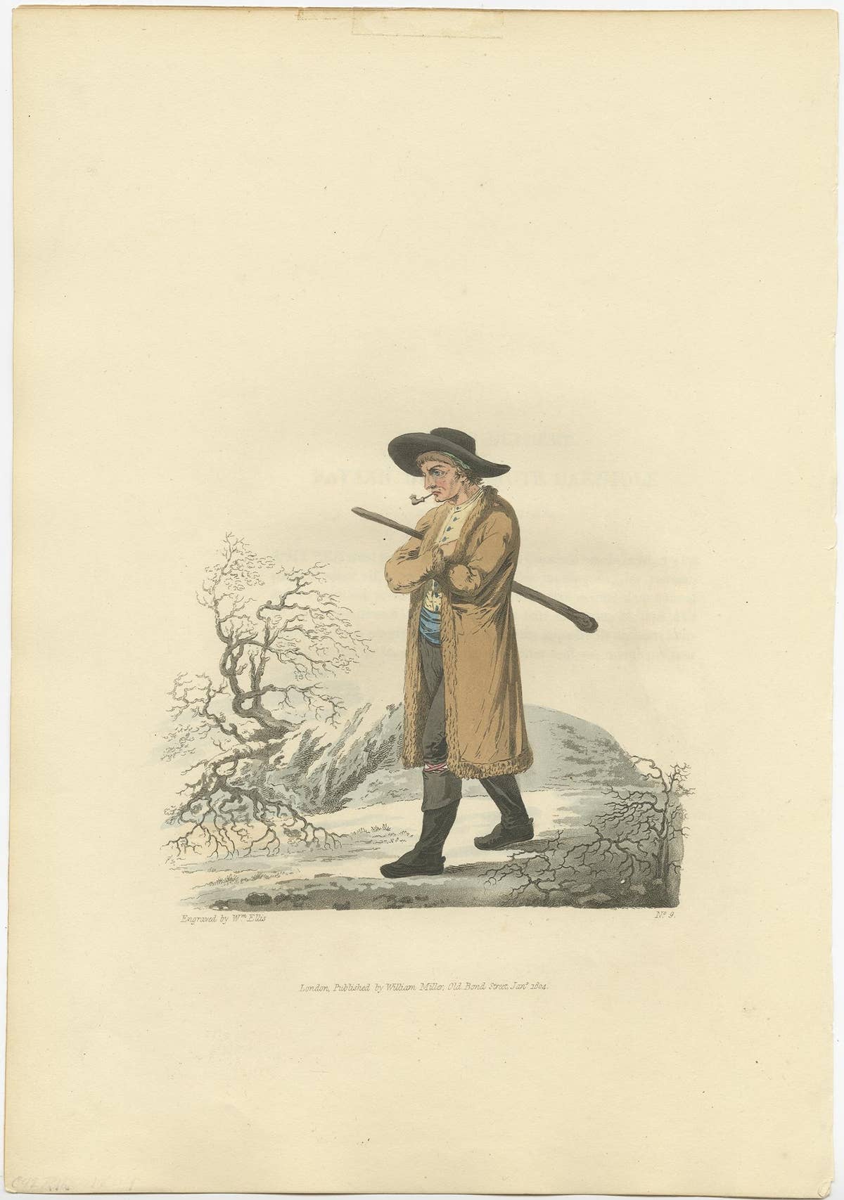 Old Antique Print of a Peasant of Upper Carniola, Slovenia, Eastern Europe, 1804