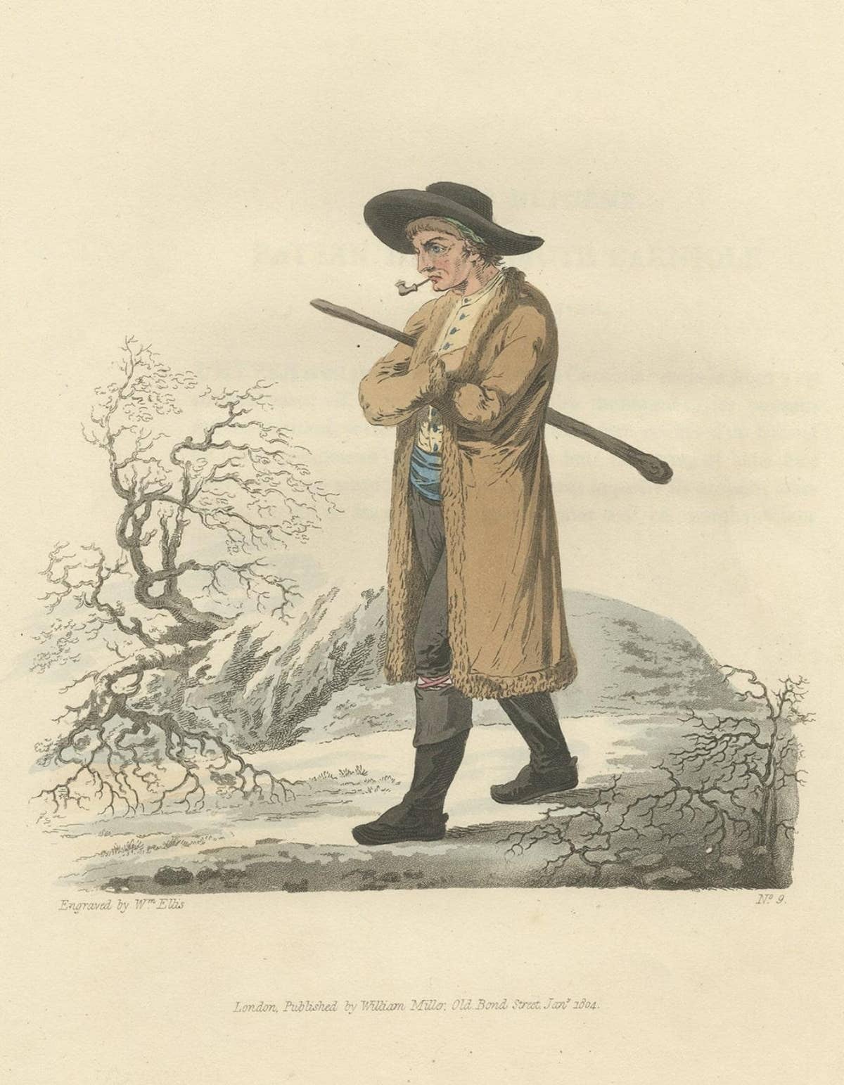 Old Antique Print of a Peasant of Upper Carniola, Slovenia, Eastern Europe, 1804
