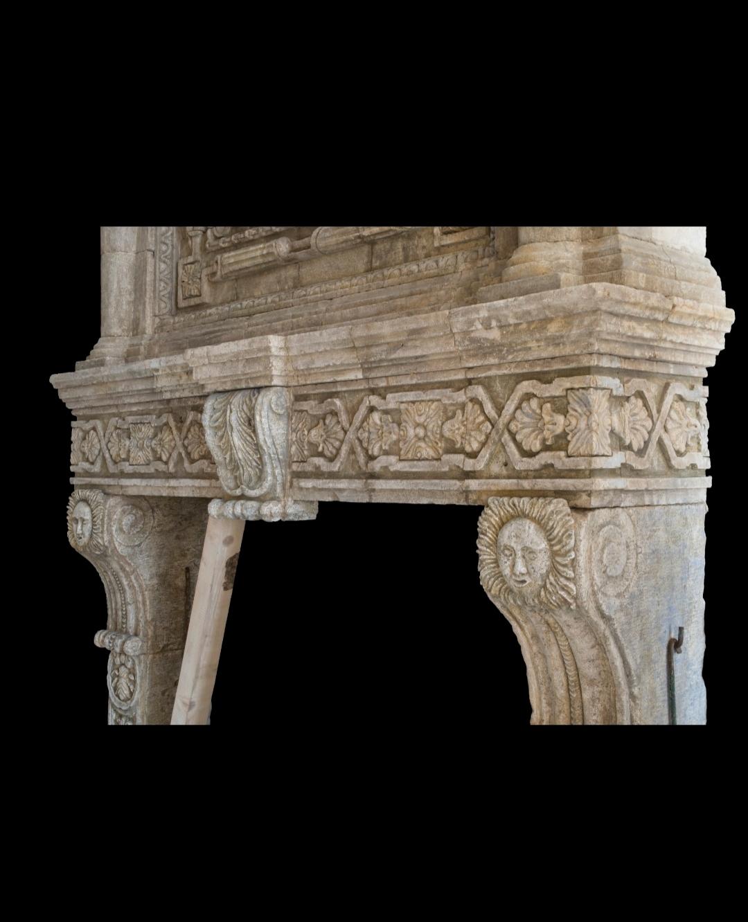 18th Century Old Antique Reclaimed Large Stone Fireplace Mantel with Trumeau Overmantle For Sale