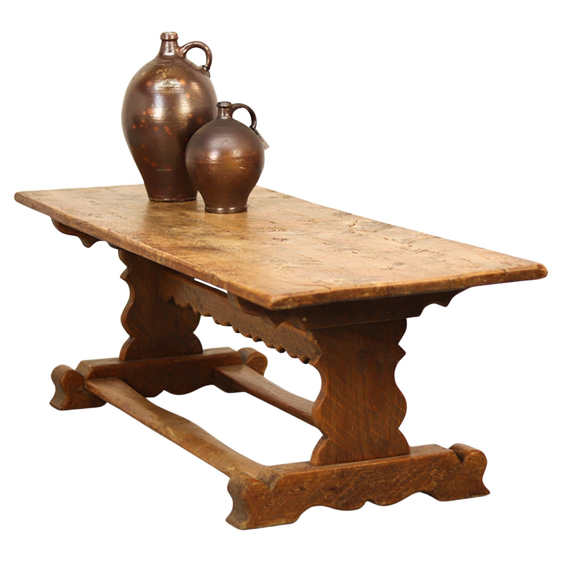 Old Antique Rustic Farmhouse Refectory Coffee Table from Solid Oak For Sale
