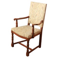 Antique Old armchiar throne in peacock upholstery, denmark 1920s
