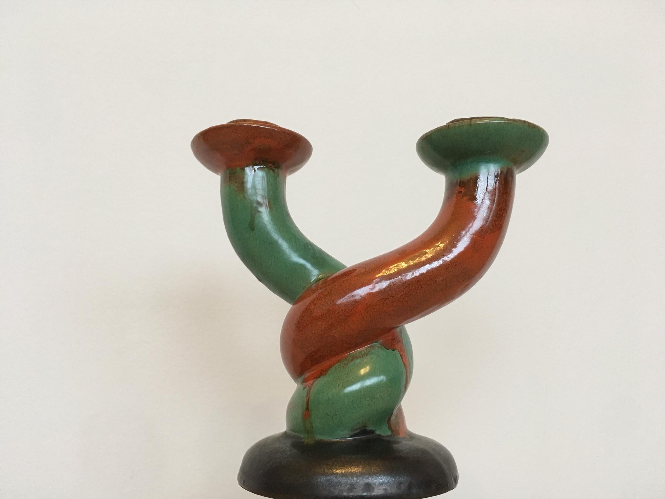 Old Art Deco Keramik, Terrakotta-Kerzenständer / Kerzenhalter, 1930er Jahre (Art déco) im Angebot