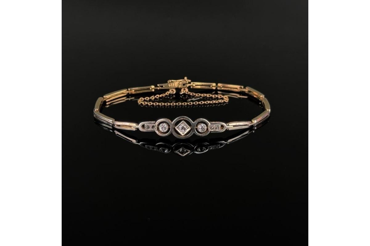 Old Art Deco gold bracelet with diamonds, Germany, circa 1939. In Good Condition In Chorzów, PL