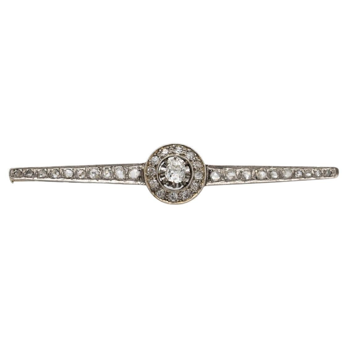 Old Art Deco gold brooch with diamonds, circa 1940s. For Sale