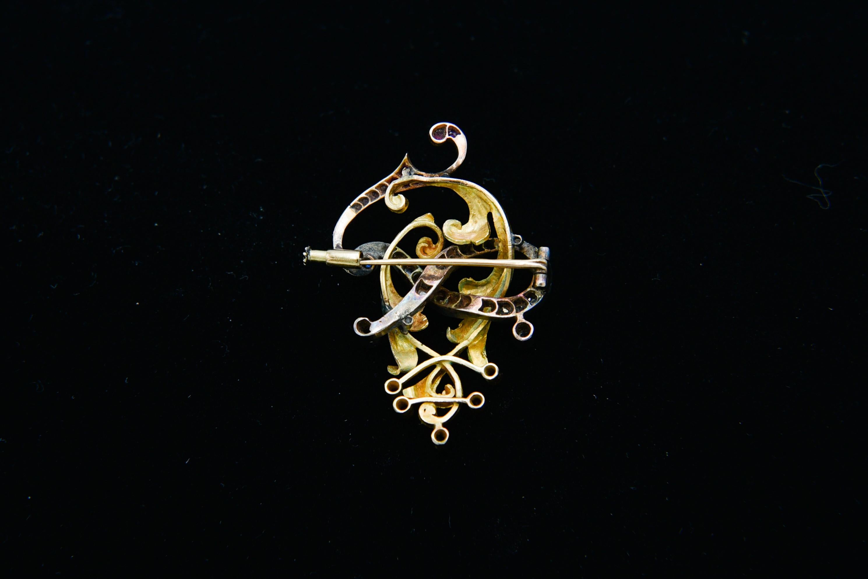 Broche en or Art nouveau ancien avec diamants et rubis, Espagne, années 1910. 3