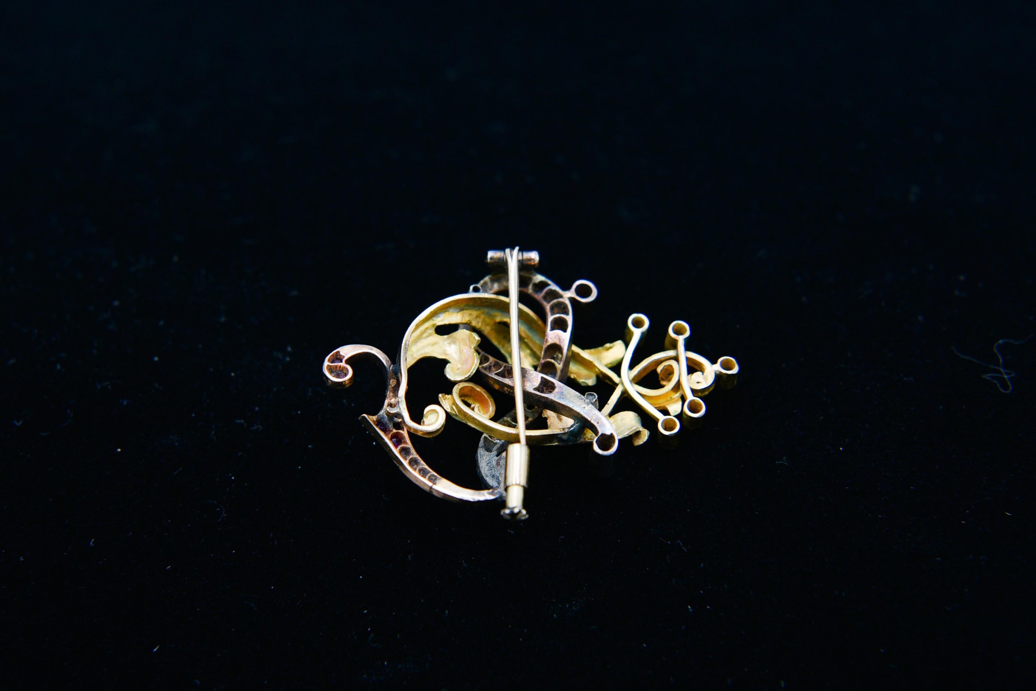 Broche en or Art nouveau ancien avec diamants et rubis, Espagne, années 1910. 5