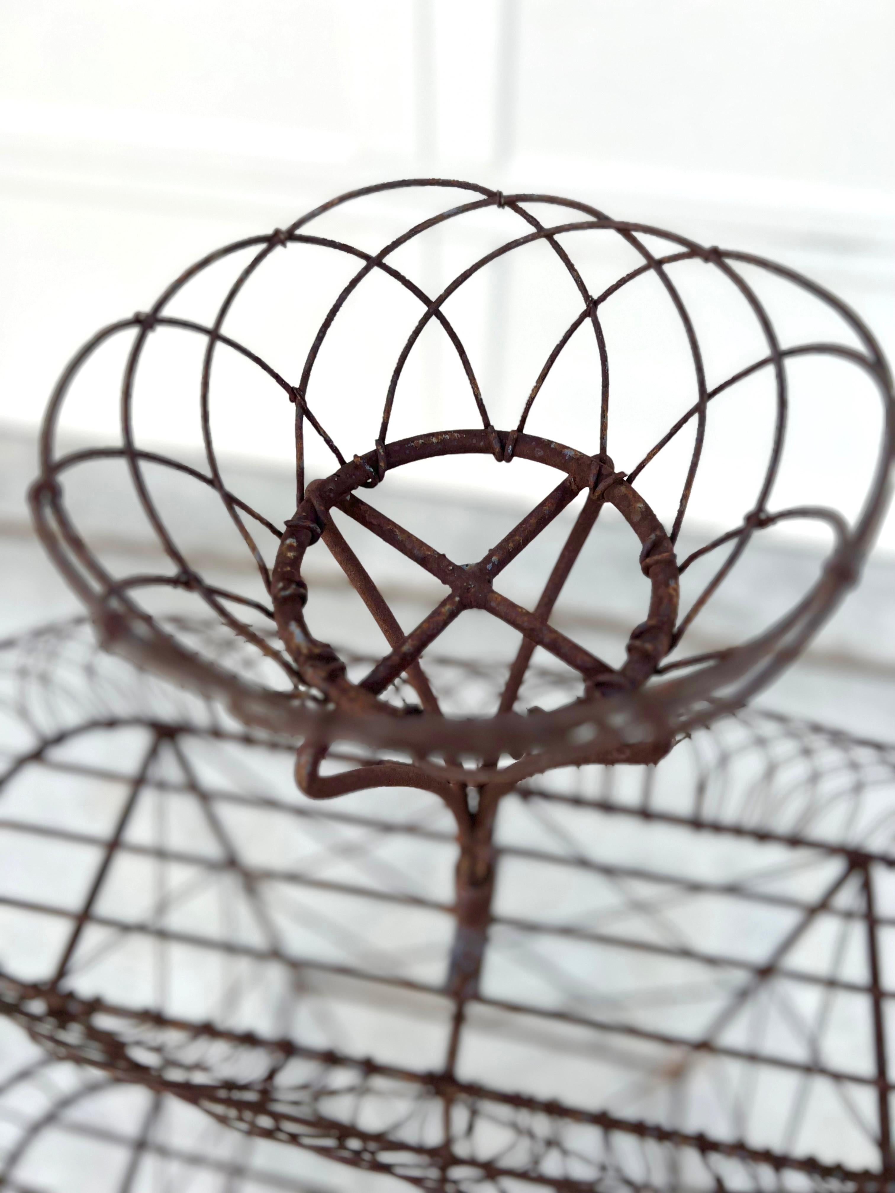 Old Art Nouveau Style Vintage Three Tier Wrought Iron Metal Planter Plant Stand In Distressed Condition For Sale In Draper, UT