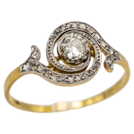 Old Art Nouveau swirl diamond ring, Netherlands, early 20th century For Sale