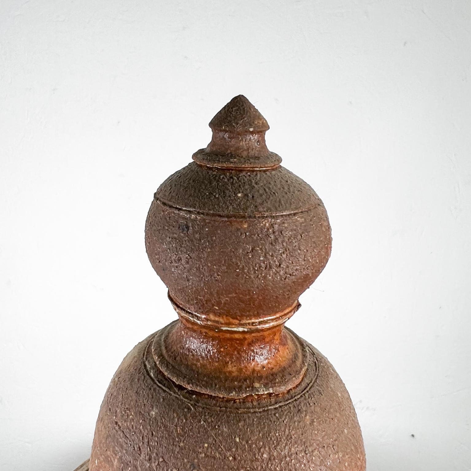 20th Century Old Art Pottery Sculptural Lidded Vessel Textured Jar Signed