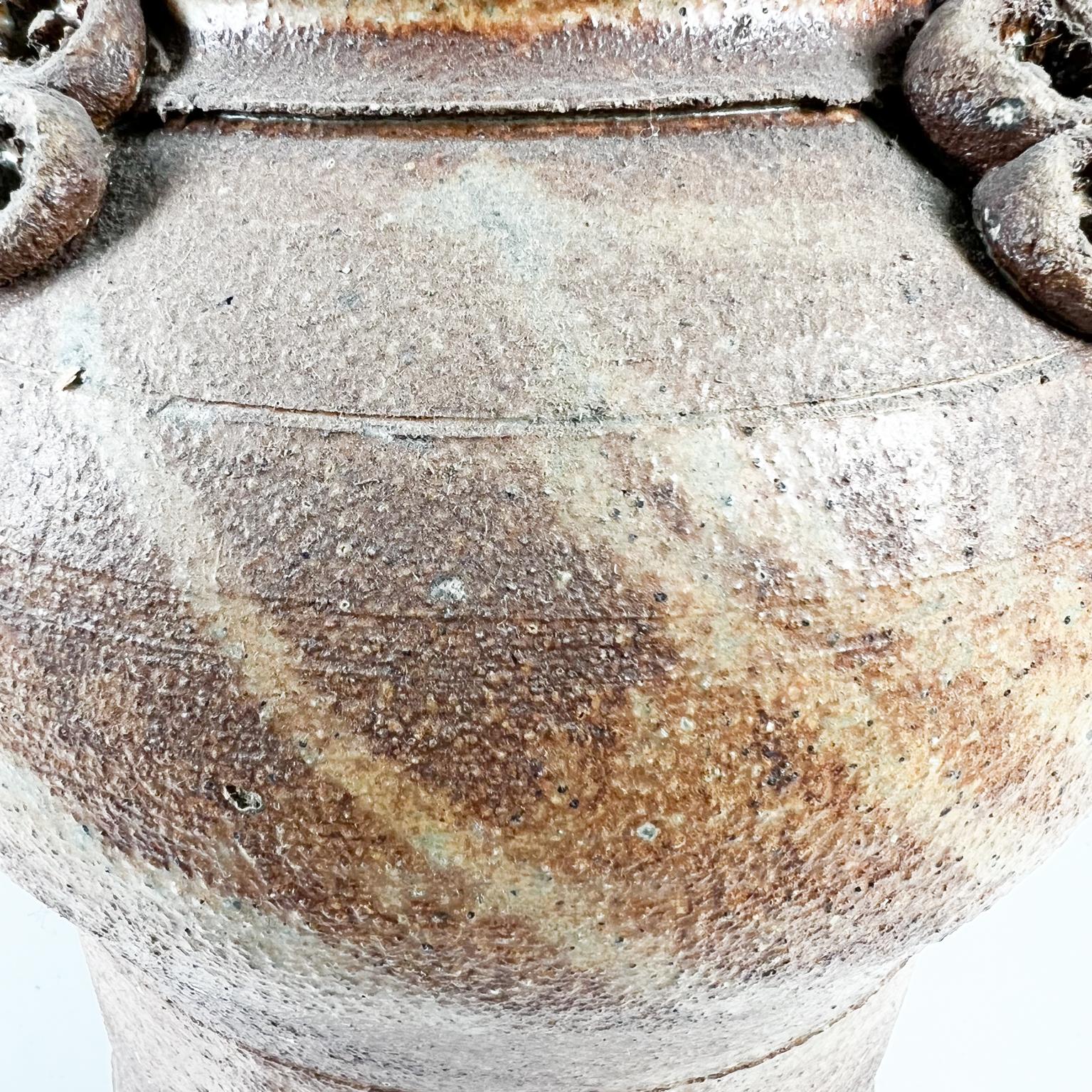 Old Art Pottery Sculptural Lidded Vessel Textured Jar Signed 1