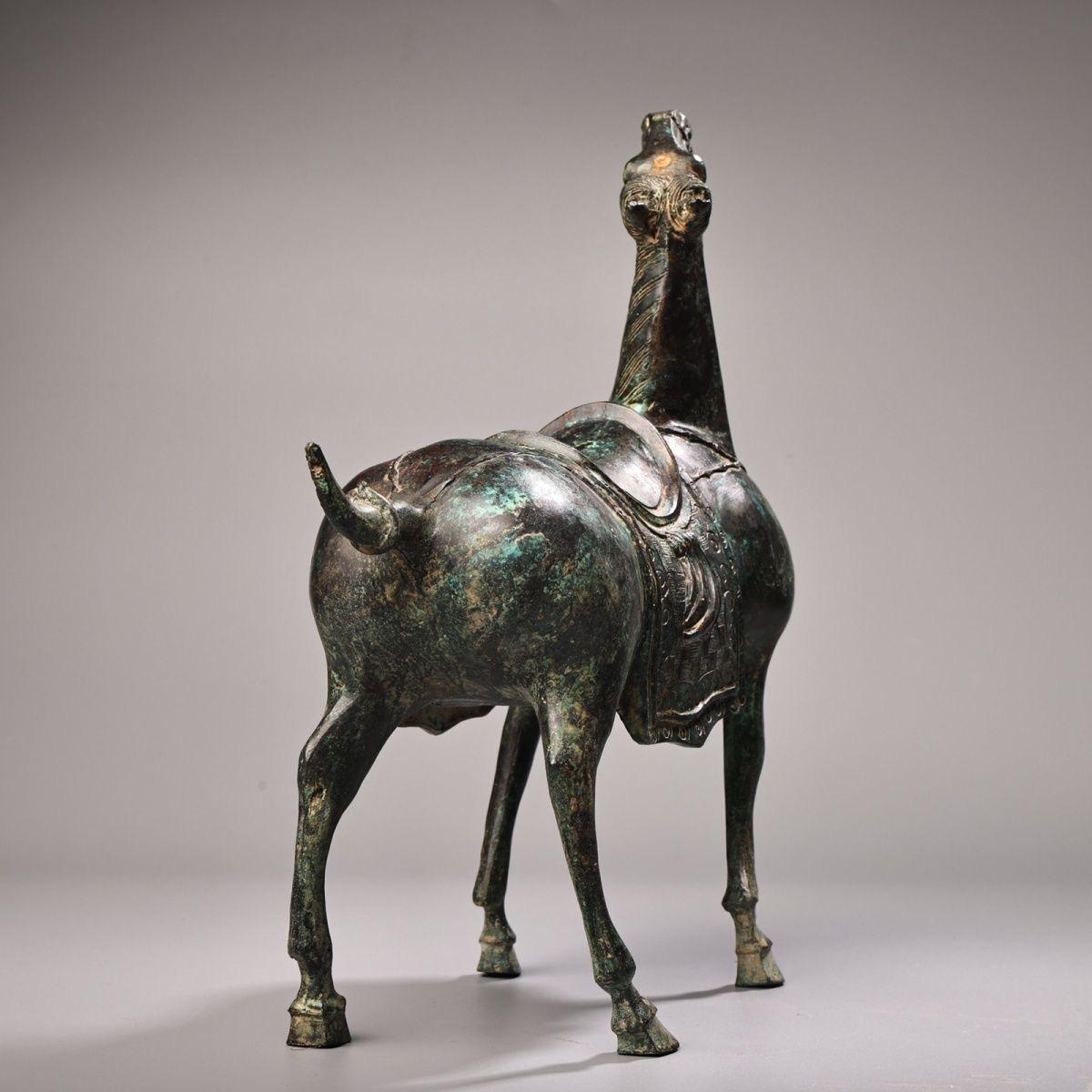 Old Asian Bronze Horse with Raised Head For Sale 1