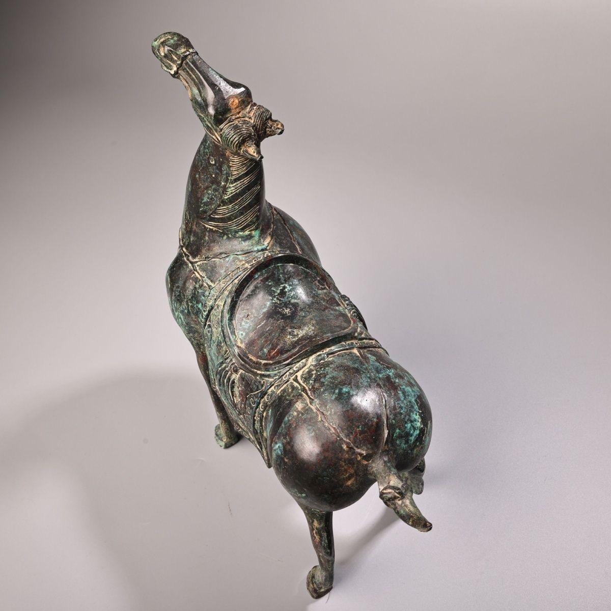 Old Asian Bronze Horse with Raised Head For Sale 2