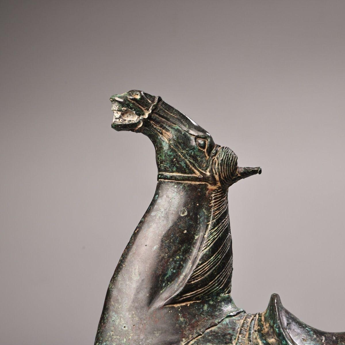 Old Asian Bronze Horse with Raised Head For Sale 3