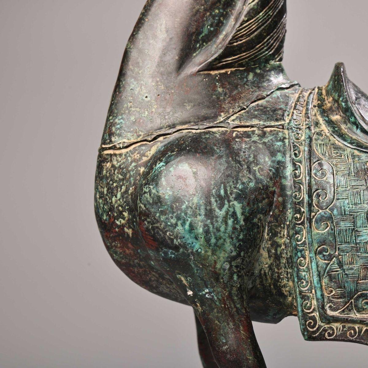 Old Asian Bronze Horse with Raised Head For Sale 5