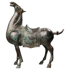 Old Asian Bronze Horse with Raised Head