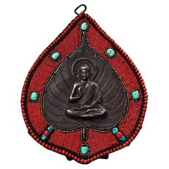 Thangka asiático antiguo de hierro grabado Shakyamuni Tejido de vidrio artístico Hoja de palma