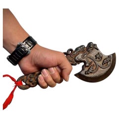 Old Asian Iron Carving Axe