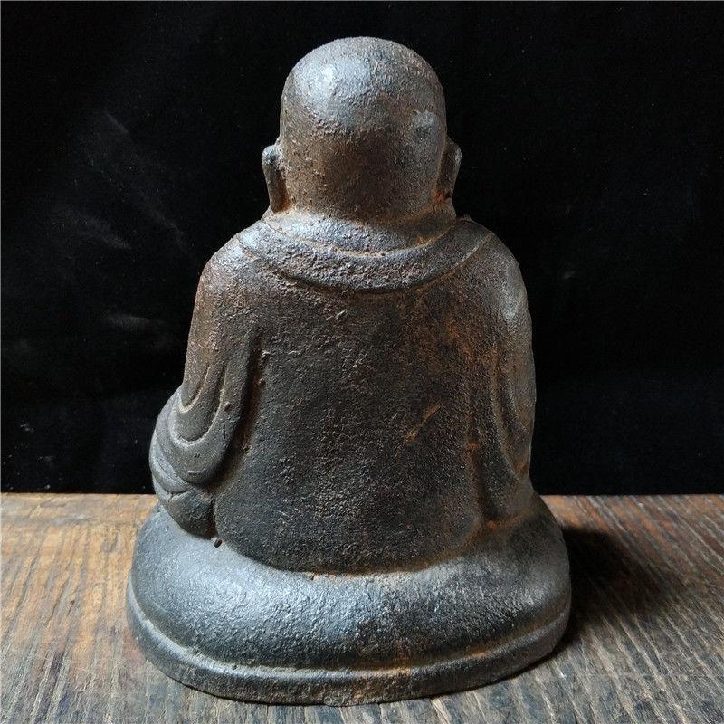 19th Century Old Asian Iron Sitting Maitreya Buddha Statue with Smile