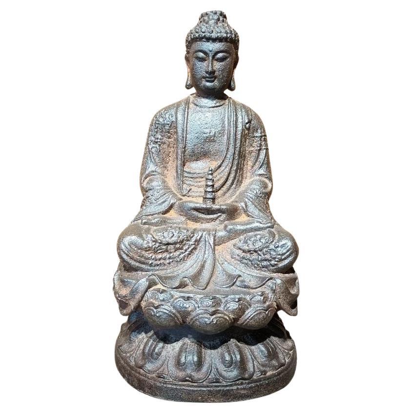 Old Asian Iron Sitting Pagoda-Holding Buddha Statue