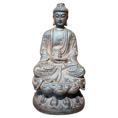 Old Asian Iron Sitting Pagoda-Holding Buddha Statue