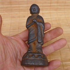 Old Asian Iron Standing Praying Buddha Statue