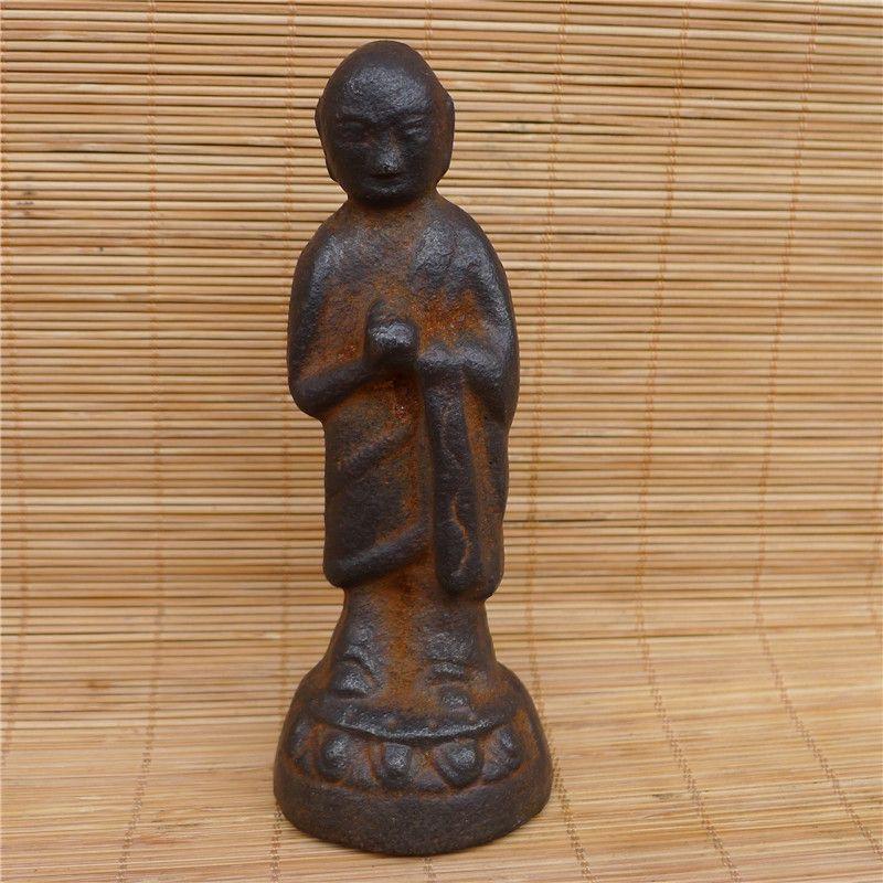 Old Asian Iron Standing Praying Buddha Statue For Sale 1