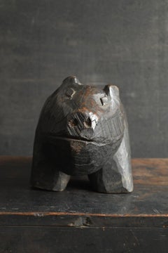 Old Asian wooden pig carving figurine / 20th century