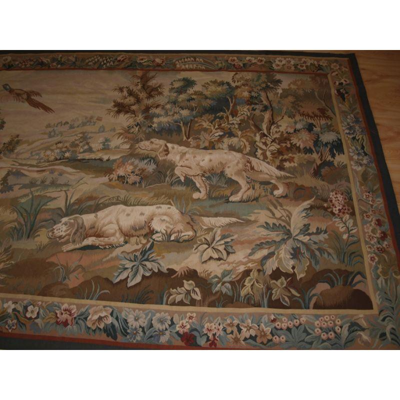 19th Century Old Aubusson With English Traditional Hunting Scene For Sale
