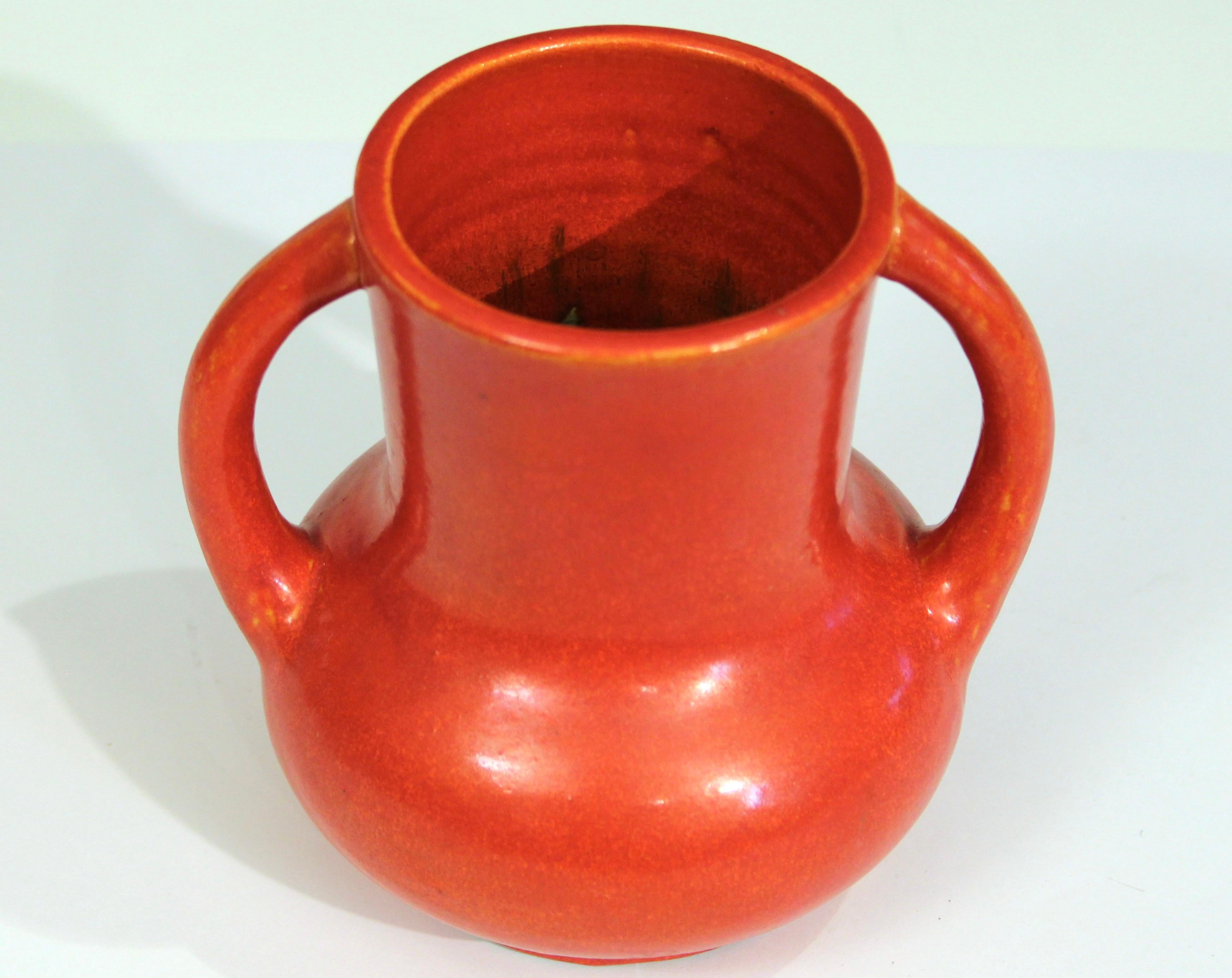 Mid-20th Century Old Awaji Pottery Art Deco Chrome Crystalline Red Glaze Vase For Sale