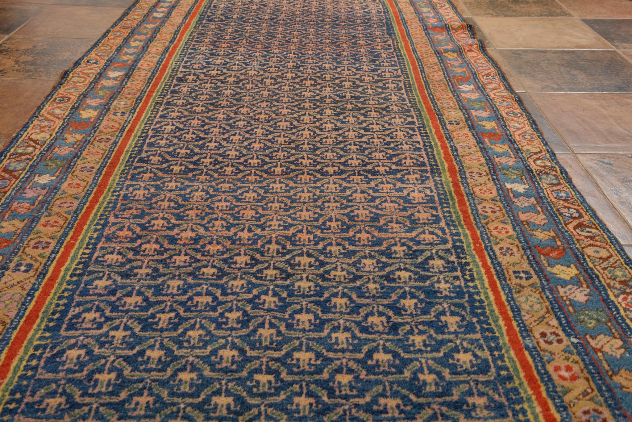 Hand-Knotted Old Azeri Long Runner or Gallery Rug For Sale