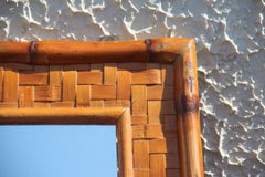 Old Bamboo Wall Mirror Italian Design Gabriella Crespi Style, 1960 Light Brown