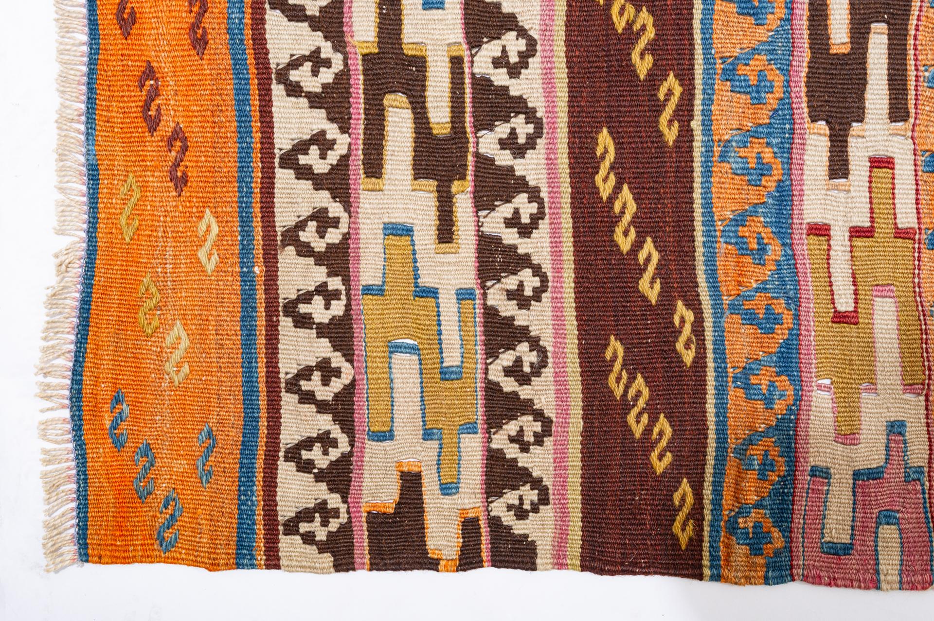 Hand-Woven Old Banded Kilim Runner VEFA For Sale