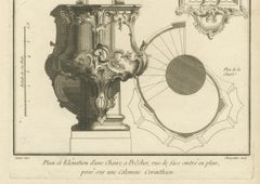 Old Baroque Pulpit Design with Corinthian Column and Staircase Plan, ca.1740
