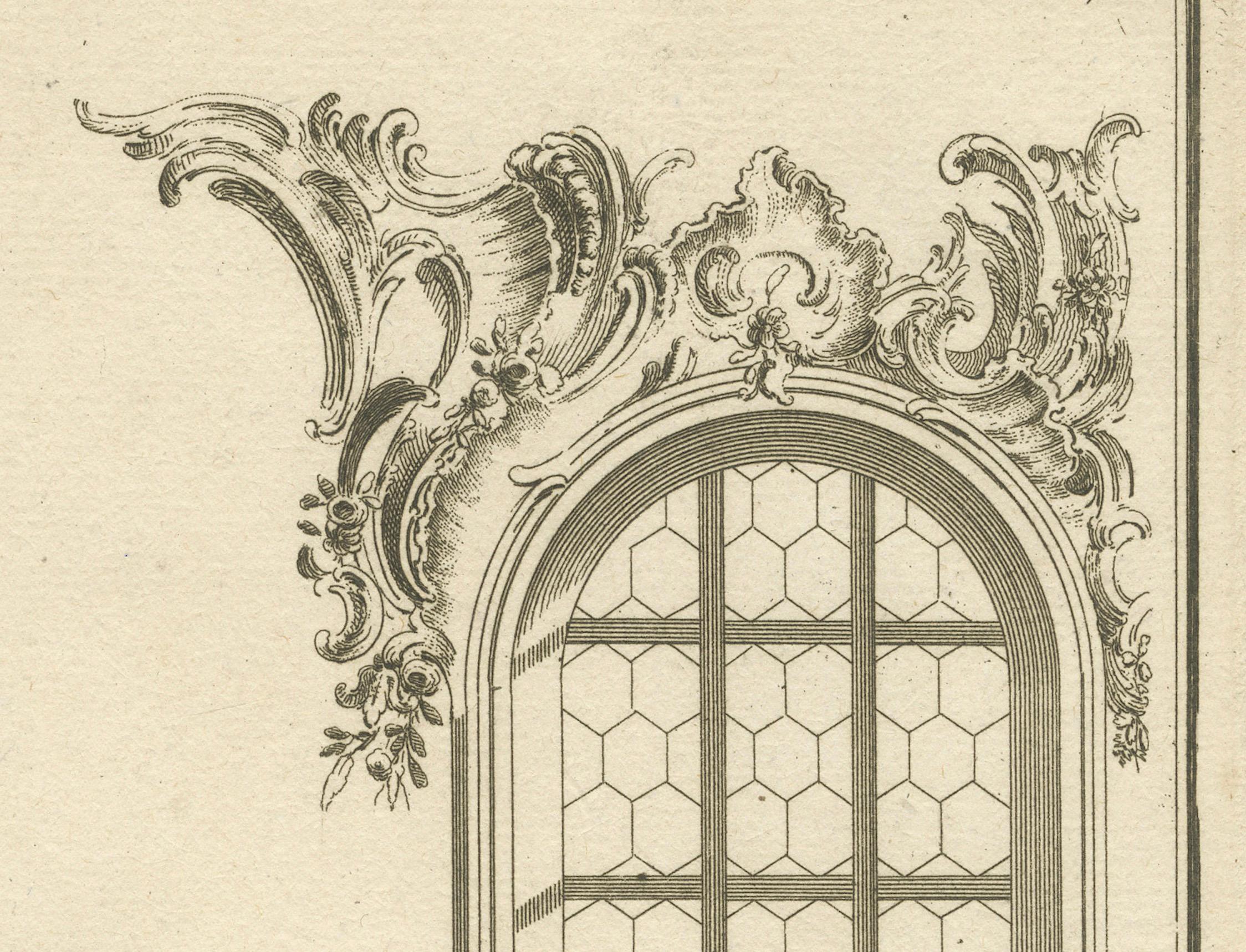 Engraved Old Baroque Pulpit Design with Corinthian Column and Staircase Plan, ca.1740 For Sale