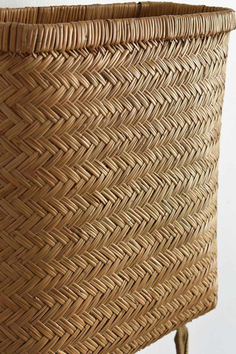 20th Century Old Basket Woven from Japanese Bamboo / Farm Tools / Folk Art / Flower Basket For Sale