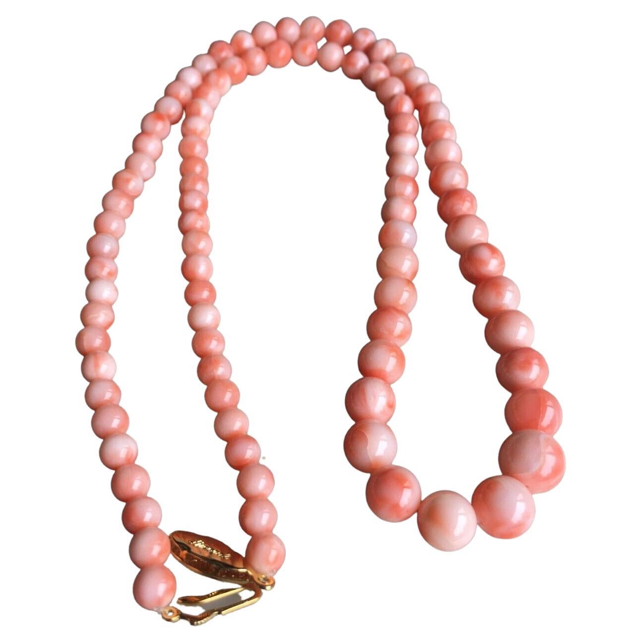 Old Bead Angel Skin Coral 9.6MM-5.5MM Bead Graduated Necklace 25.5" - 43g