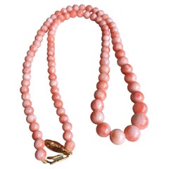Vintage Old Bead Angel Skin Coral 9.6MM-5.5MM Bead Graduated Necklace 25.5" - 43g