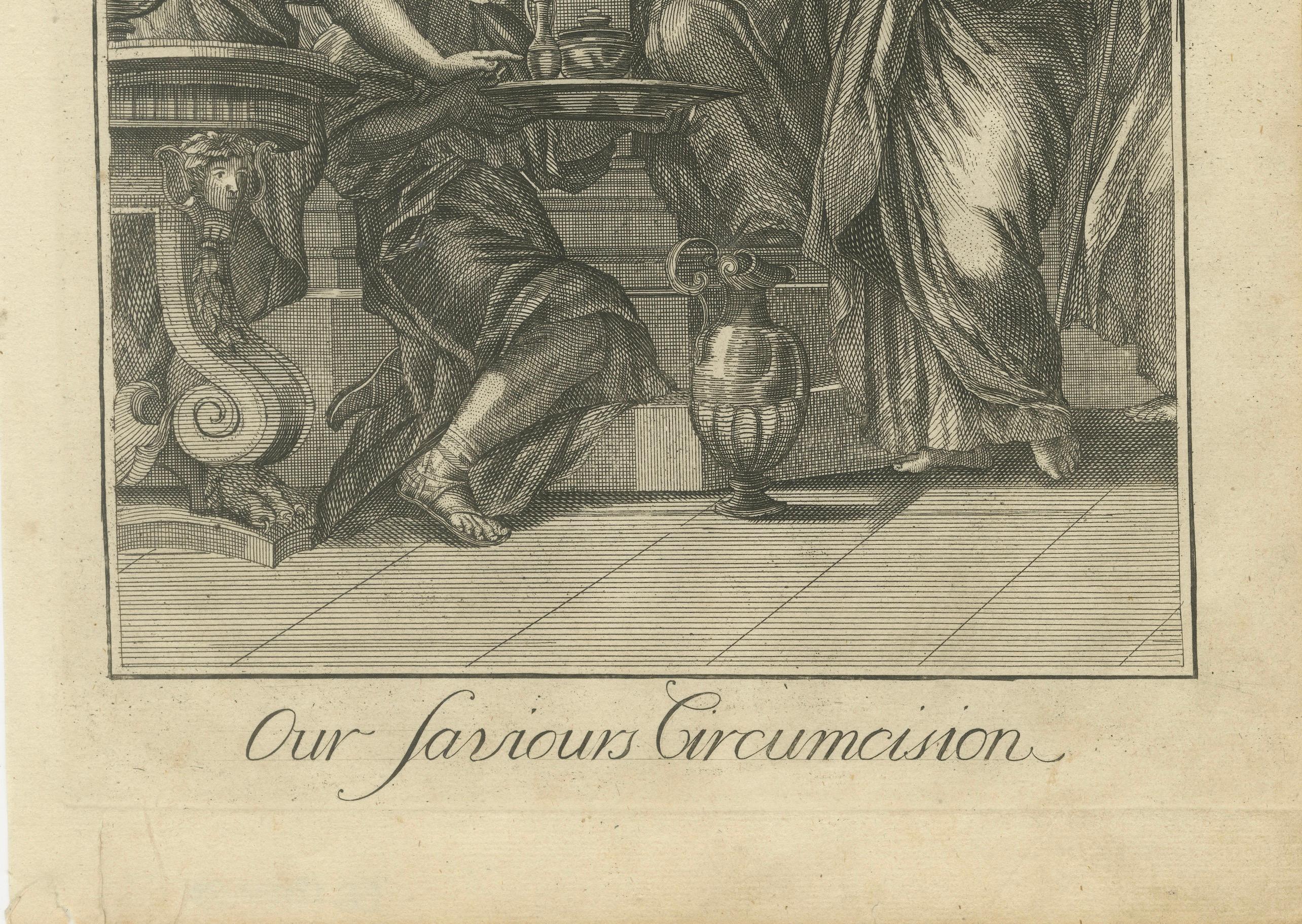 Incisioni bibliche antiche - Luca: Simon, profezia di Simeon e circoncisione, 1735 ca. in vendita 1