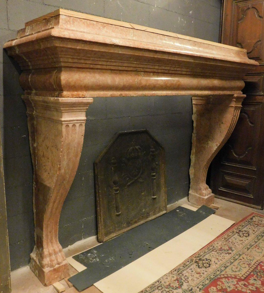 Italian old big fireplace mantle in carved red marble Verona, Italy For Sale