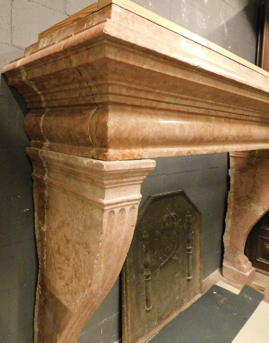 Hand-Carved old big fireplace mantle in carved red marble Verona, Italy For Sale