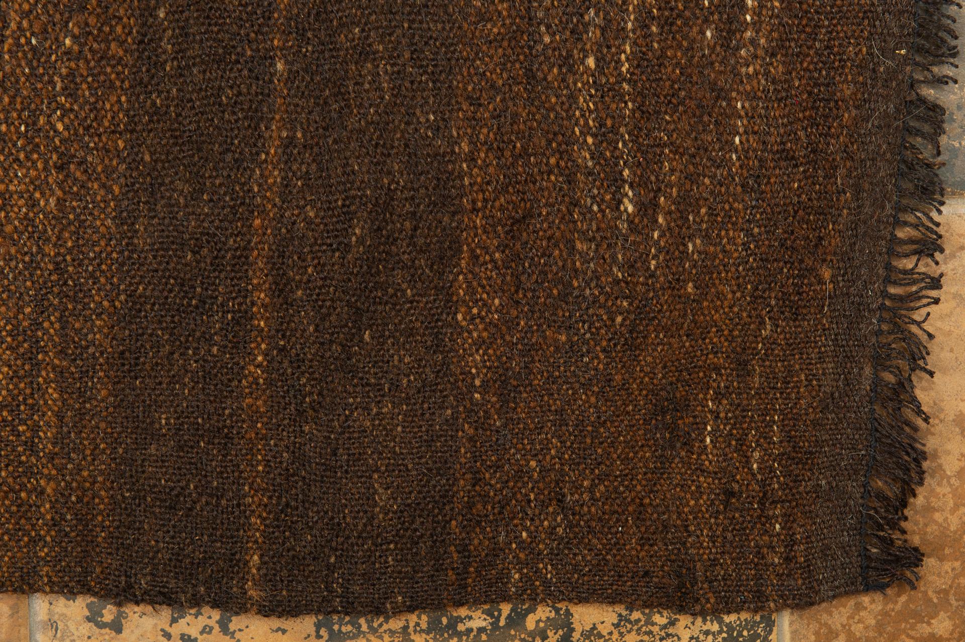Old Black-Brown Primitive Carpet or Flatwave For Sale 1
