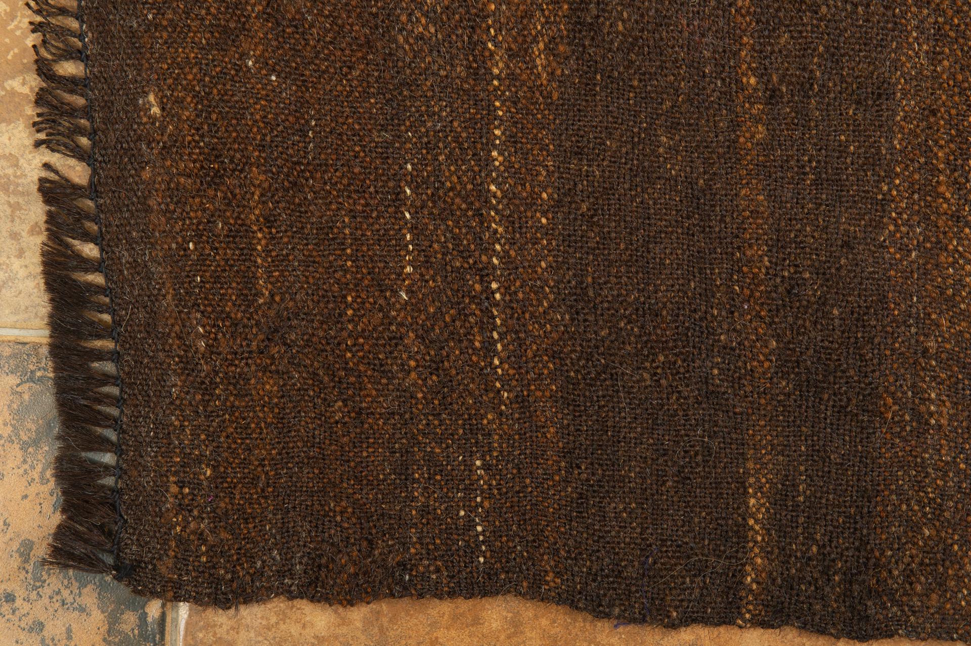 Old Black-Brown Primitive Carpet or Flatwave For Sale 2